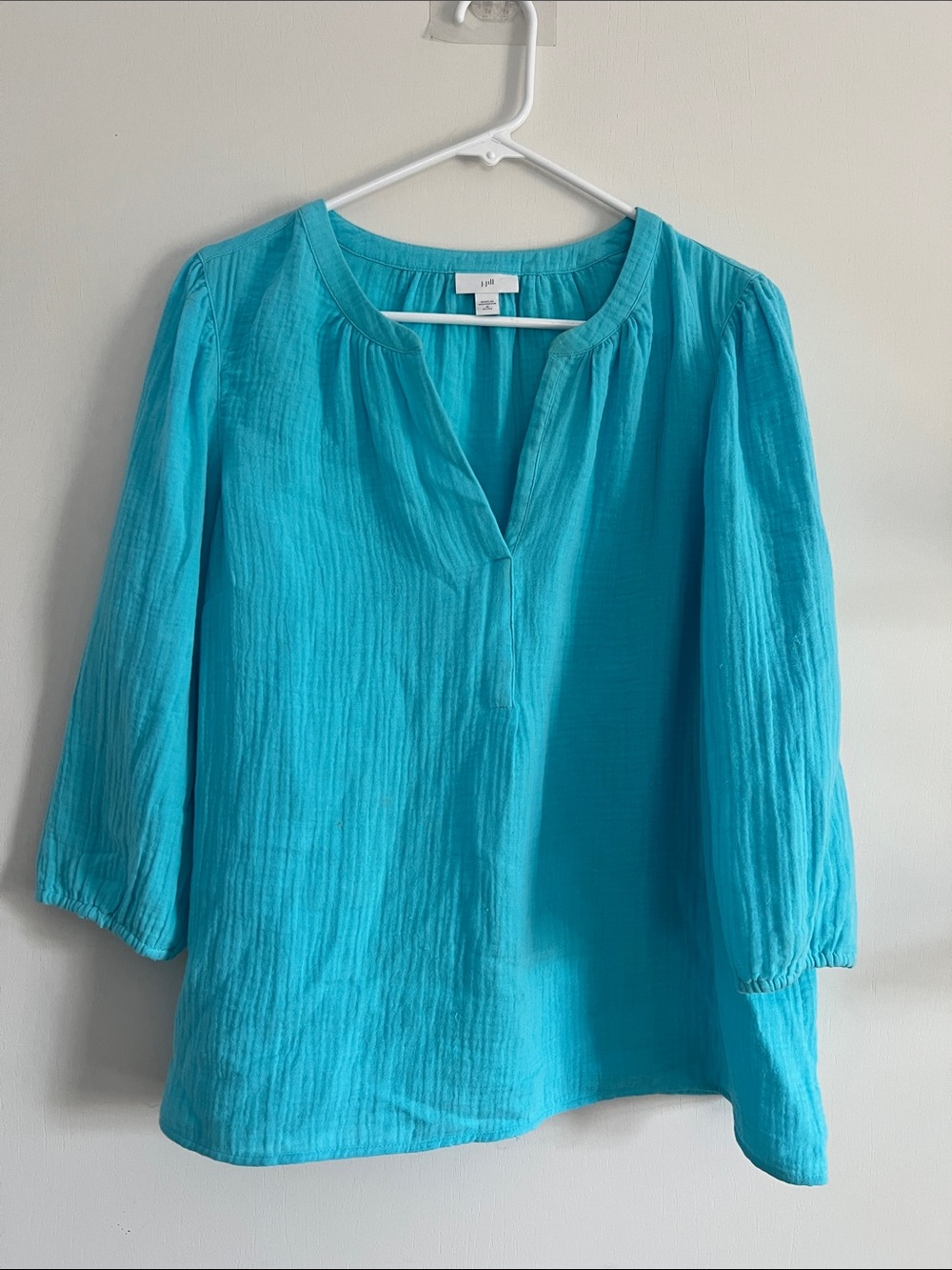 J.Jill Gauze Tunic Top Turquoise Split-Neck Peasant Top SZ medium Petite